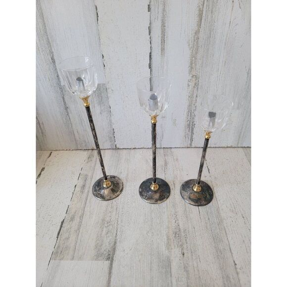 Landes Other - Landes crystal Italy brass candle holder set home decor